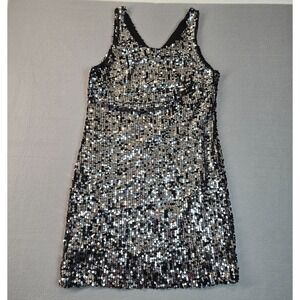 Women's Silver Sequin Sleeveless‎ Mini Dress Sparkly Party Dress Size Medium